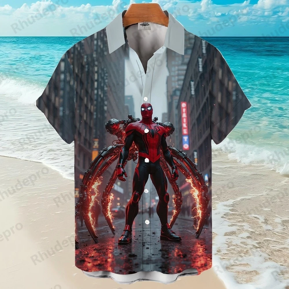 

Disney Summer Fashion Spider-Man Hawaiian Shirt Men Women Clothes Temperament Men's Street Trend Retro Boutique Teen Shirts
