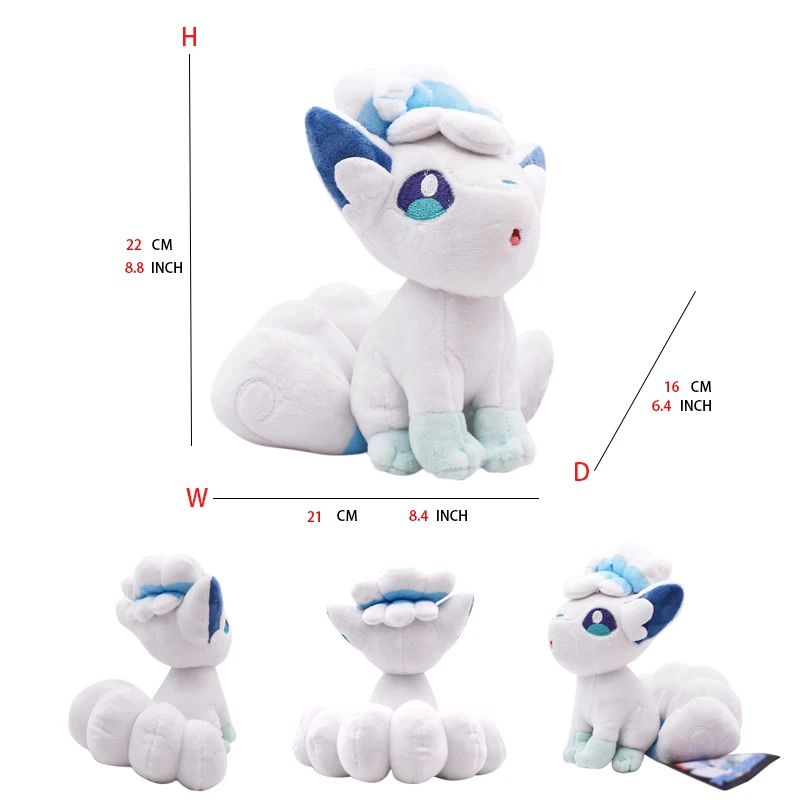 Alolan Vulpix Knuffels Knuffeldier Spel Voor Verzamelbare Cadeau, Schattige Stripfiguur Zwart 9 Inch