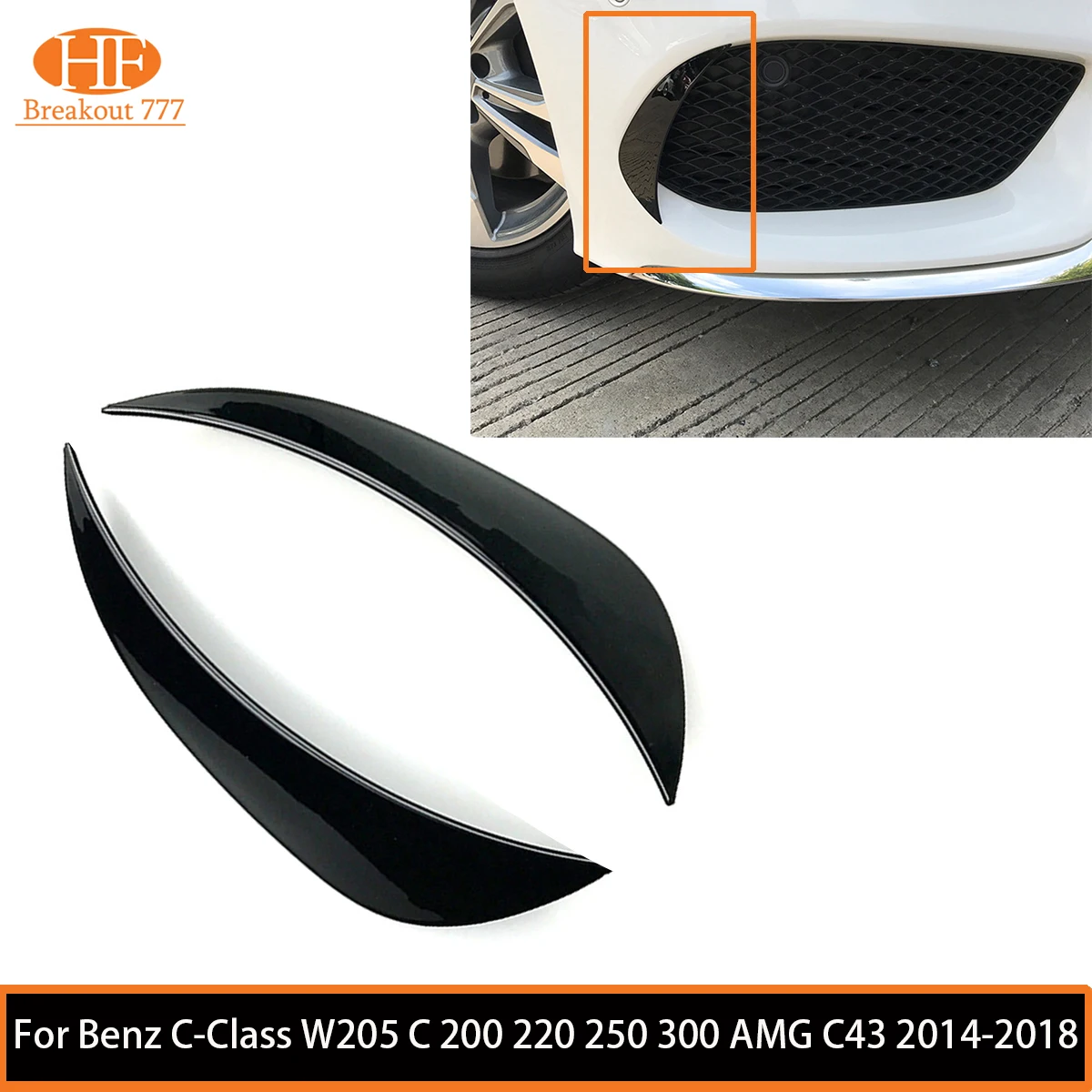 2 Pcs/Set Car Accessories Front Bumper Spoiler Air Vent Cover For Benz C-Class W205 C 200 220 250 300 AMG C43 2014-2018