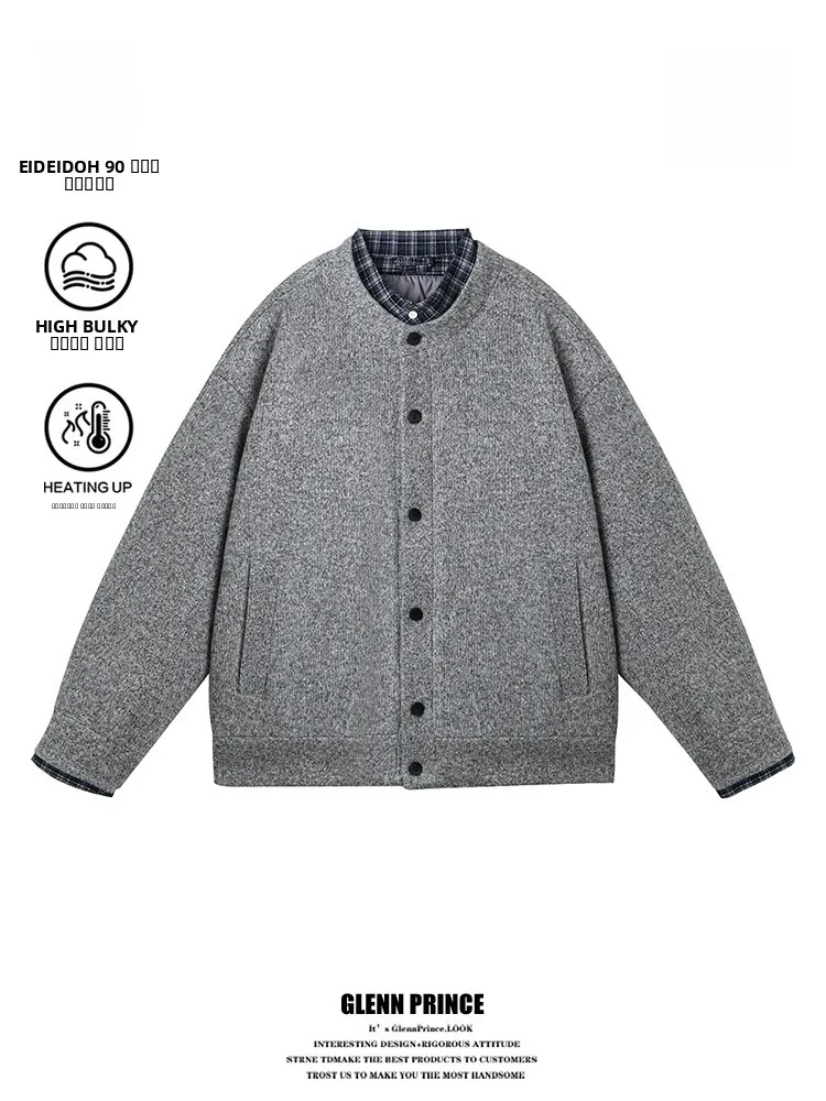 

GPstudio Американский стиль, клетчатая шерстяная куртка, мужская зимняя новая винтажная легкая теплая верхняя одежда, пуховик