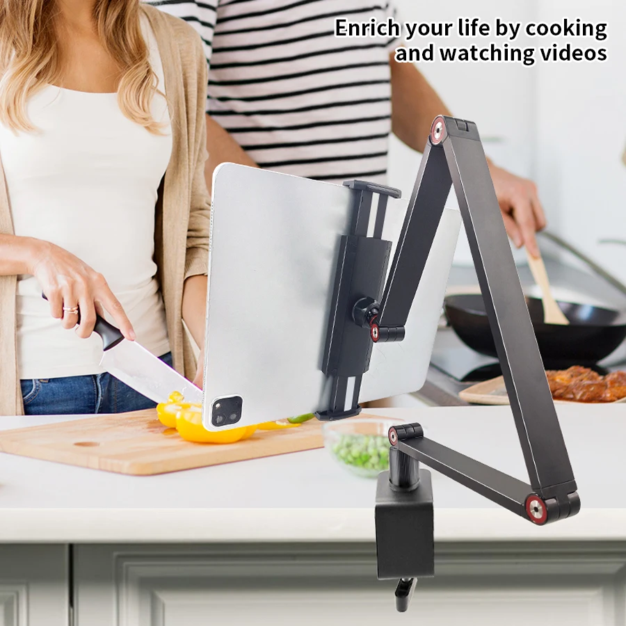 360-Grad-drehbarer Tablet-Ständer aus Aluminiumlegierung, lang, für Arm, freitragende Design-Telefonständer, Desktop-Telefonhalter