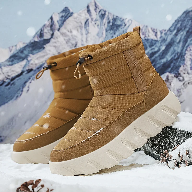 

Fashion Couple's Snow Boots Brand Men Round ToeSlip-on Cotton Shoe Male Waterproof Warm Ankle Boots New Man Casual Winter Boots