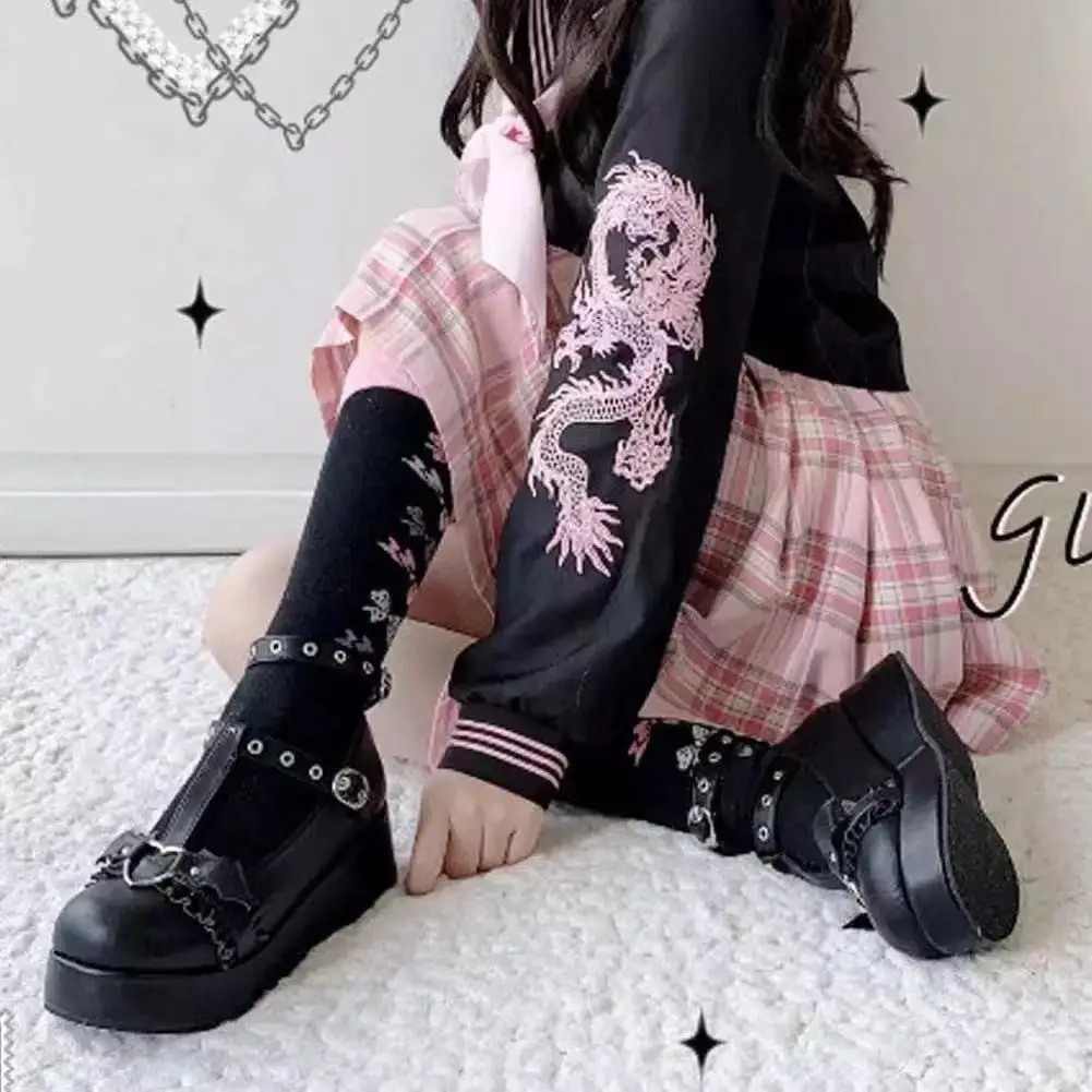 new Sweet Heart Buckle Wedges Mary Janes Women Pink T-Strap Chunky Platform Lolita Shoes Woman Punk Gothic Cosplay Shoes