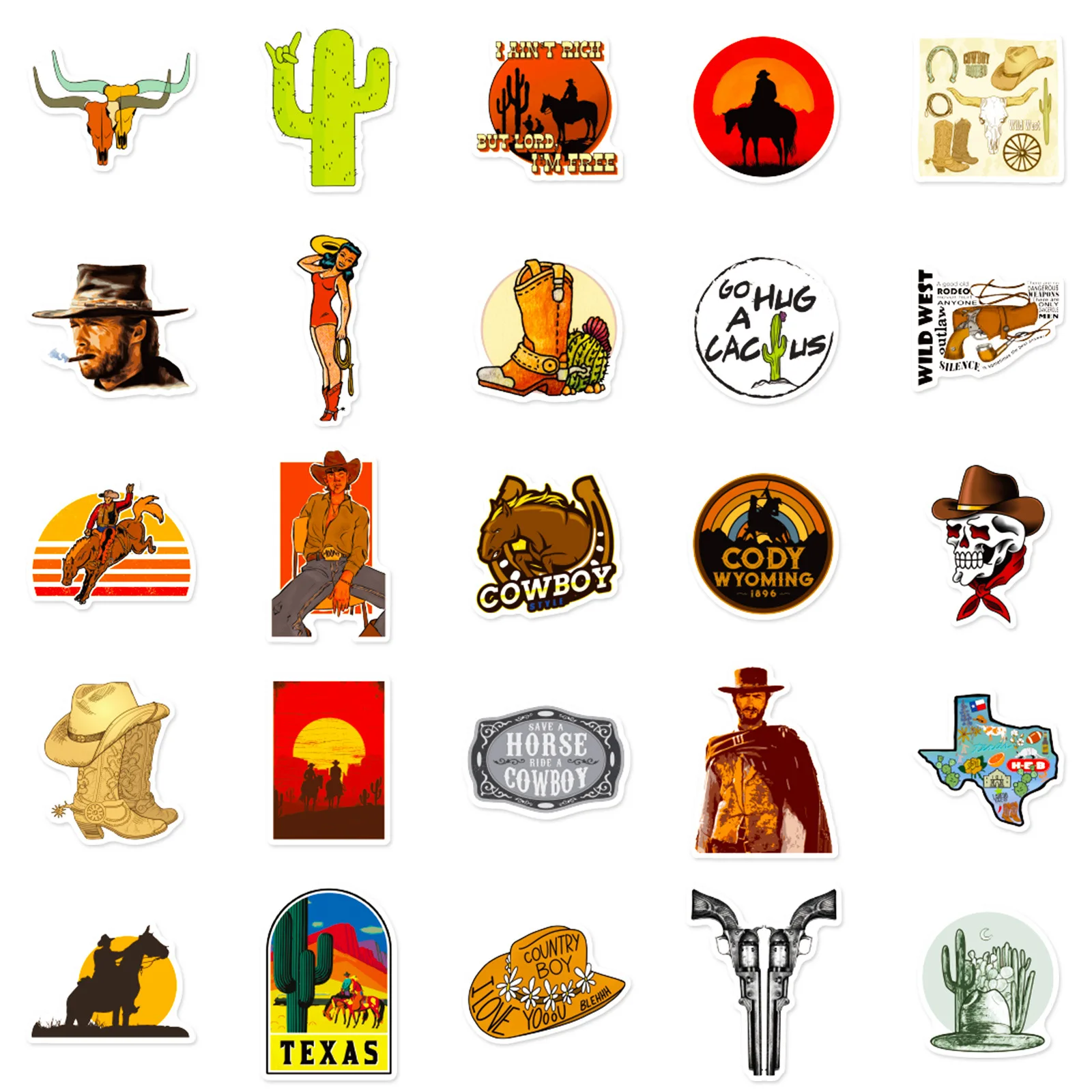 50Pcs Western Cowboy Series Graffiti Stickers adatto per caschi per Laptop decorazione Desktop adesivi fai da te giocattoli