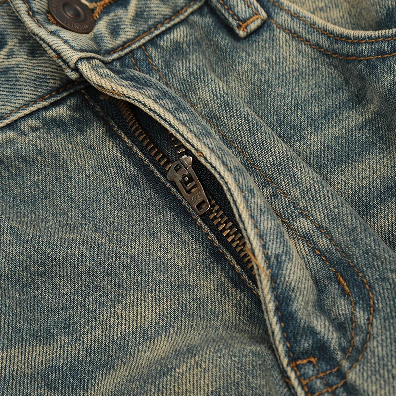 UPRAKF Distressed Pocket Ripped Jeans Streetwear Basic Pants High Street Autumn Casual Blue Denim Fashion Summer