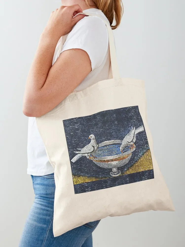 RAVENNA BYZANTINE MOSAICS ,TWO DOVES ON FOUNTAIN Tote Bag canvas tote bag free delivery bags Tote Bag