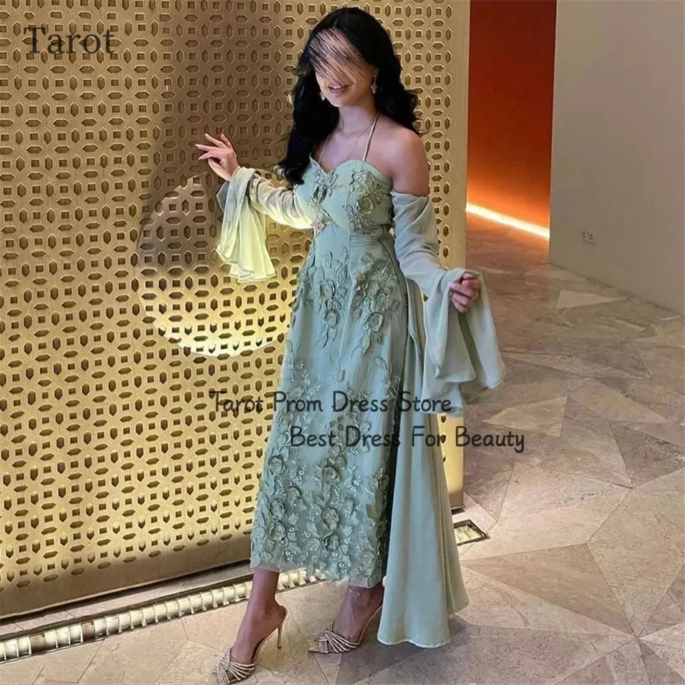 Tarot Exquisite Lace Evening Dress Long Chiffon Sleeve A-Line Sweetheart Formal Prom Party Dress Saudi Arabia vestidos de festa