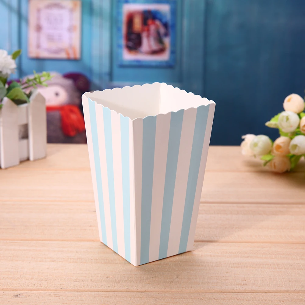 12pcs Paper Popcorn Box Birthday Snack Food Boxes Storage Holder Foldable Birthday Party Moive Night Blue Green Pink