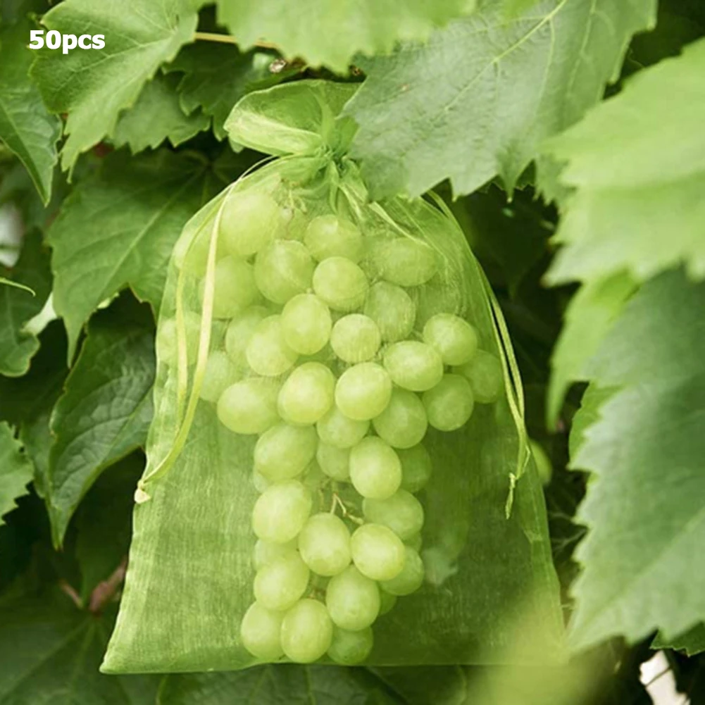 50pcs Grapes Apples Fruit Protection Bag Anti Bird Garden Drawstring Netting Bag Pest Control Grow Bags Candy Gift Packaging Bag