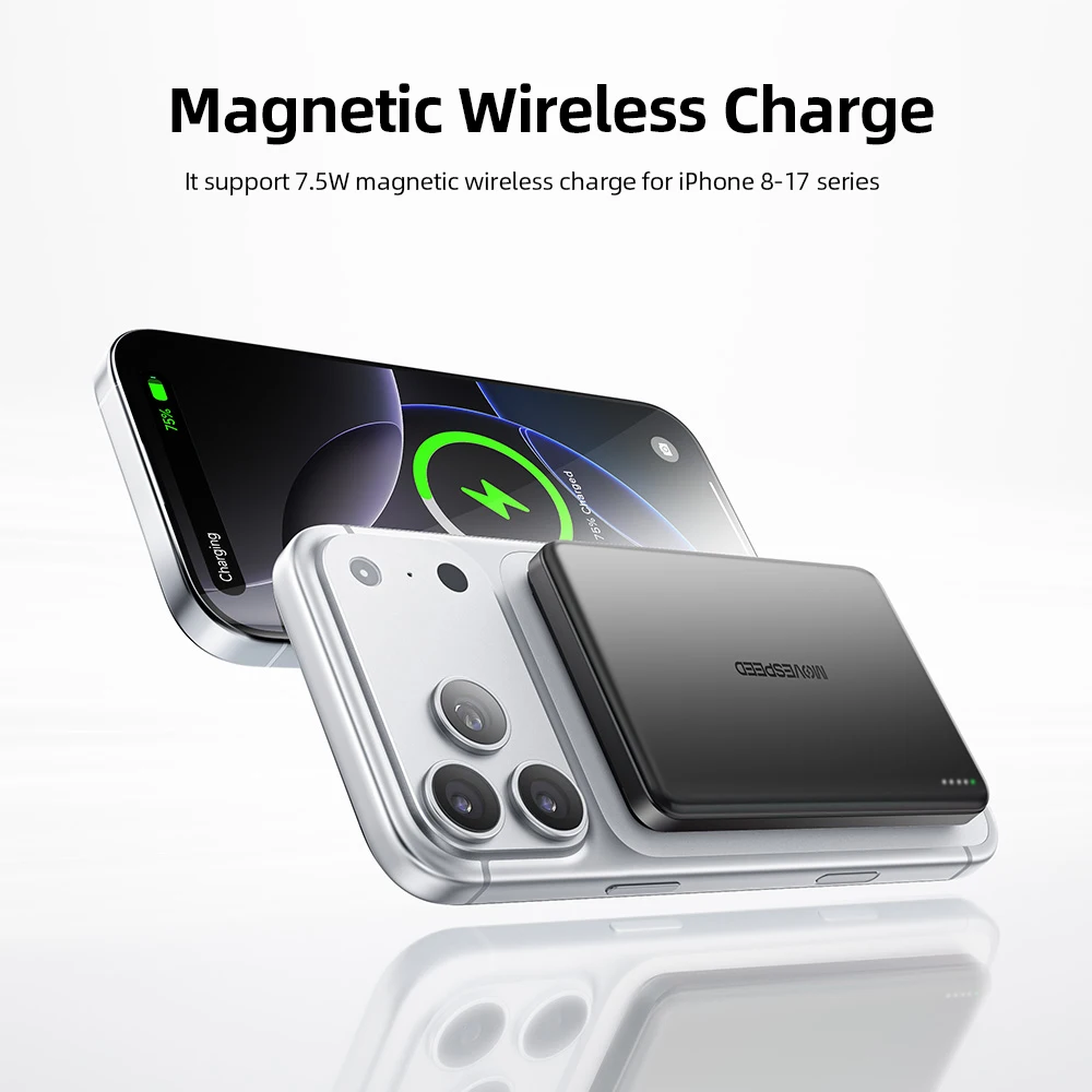 【CCC】MOVESPEED Półsztywny Power Bank 5000mAh z Magnetycznym Ładowaniem Bezprzewodowym Powerbank Kompatybilny z Magsafe dla iPhone 17 16 15 14 13 — zdjęcie produktu 4