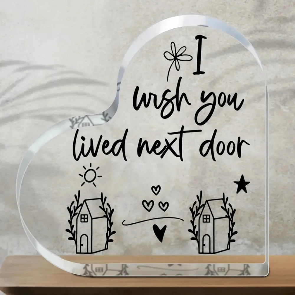 CIFBUY Clear Acrylic Heart Plaque 2D Personalized Friendship Gift for Neighbors Sisters Home Decor Wall Hanging Ornament
