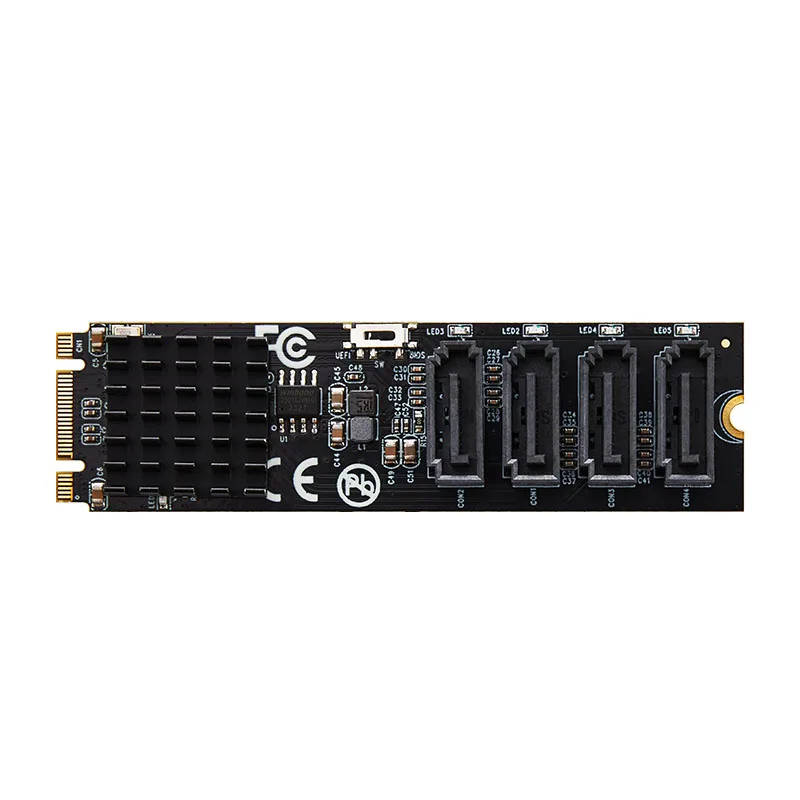 RAID Card M.2 to 4Port SATA3.0 6Gbps SSD HDD Adapter RAID Controller M+B Key 2280mm Size PCIe2.0 Marvell 9236 Chip for UEFI BIOS