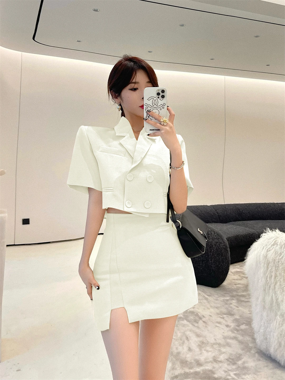 

Real Shot Real Price Chic Style Eye-Catching Queen Hollow Back Blazer and High-Waisted Skirt Set for Women female office lady