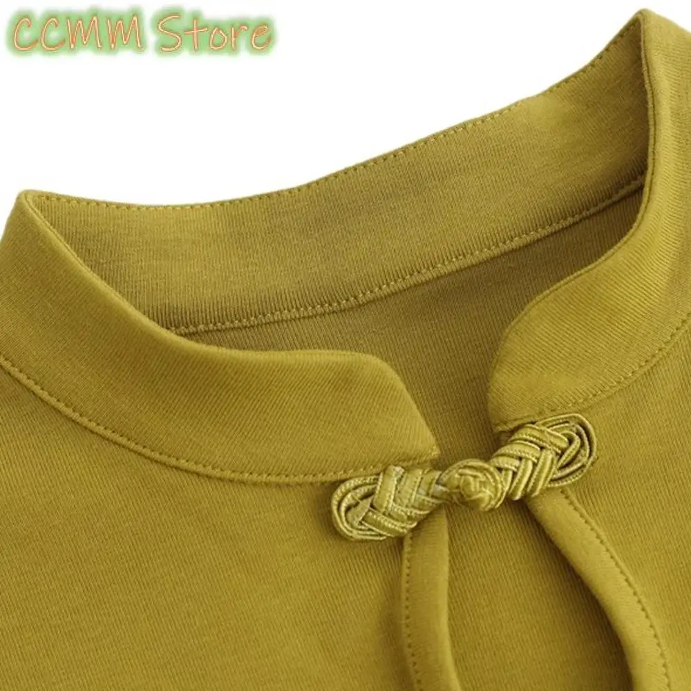 تي شيرت أحمر صيني بإبزيم من القطن الخالص بأكمام قصيرة للنساء صيفي جديد غير رسمي مقاس كبير بلوزة كلاسيكية متخصصة