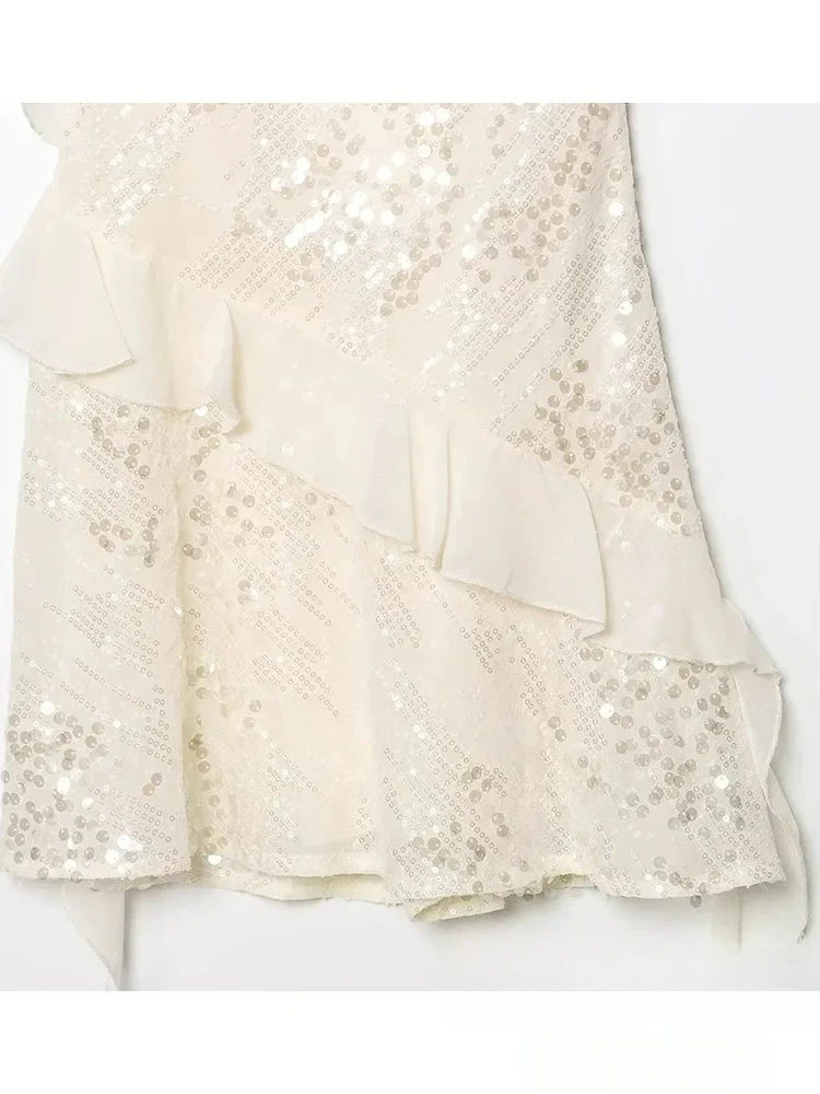 KONDALA Casual Chic Women Dress Solid Cami Backless Sequined Tierred Mini Short Dress New Fashion 2025 Summer Club Slim Dress