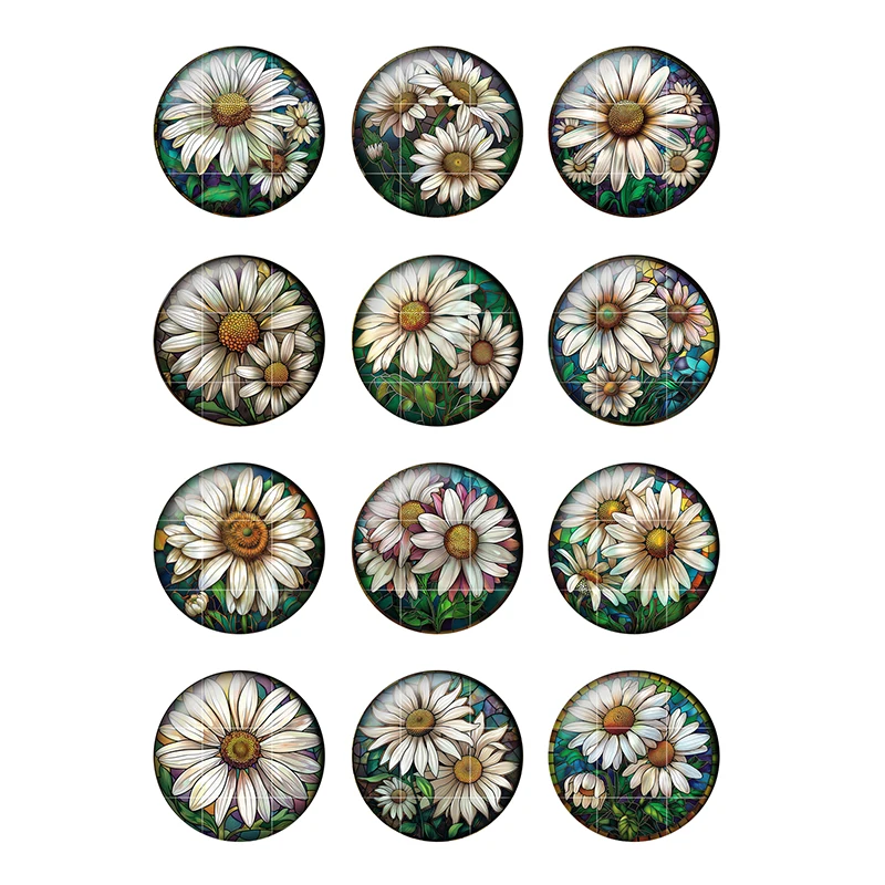 24pcs/lot Fashion Lovely Daisy Illustrations 8mm/12mm/20mm//25mm Round Photo Glass Cabochon Demo Flat Back Making Findings H304