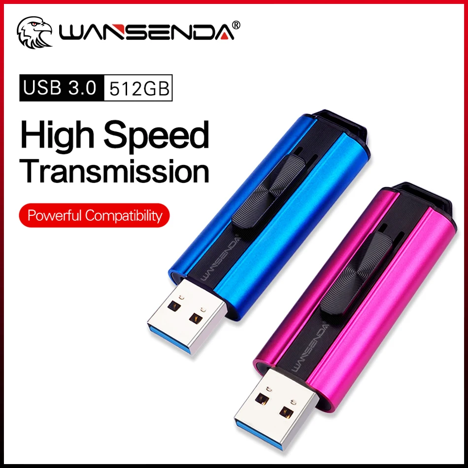 WANSENDA USB 3.0 Flash Drive Metal Pen Drive 16GB 32GB 64GB 128GB 256GB 512GB External Storage Pendrive Memory Stick U Disk