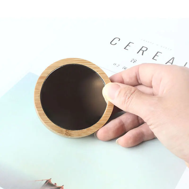 40pcs Simple Wooden Portable Mirror Wooden Small Round Mirror Portable Pocket HD Mirror Wood Mini Makeup Mirror