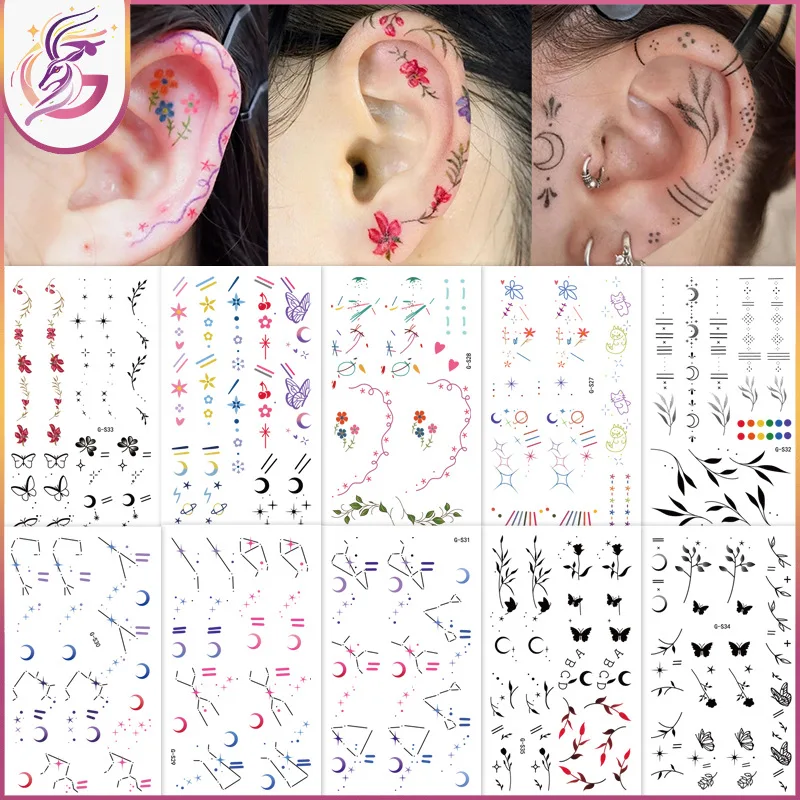 

Ear Tattoo Stickers 10Pcs Delicate Leaf Design Waterproof Temporary Body Art for Ear Contour & Lobe Cute Fashion Safe Non Toxic
