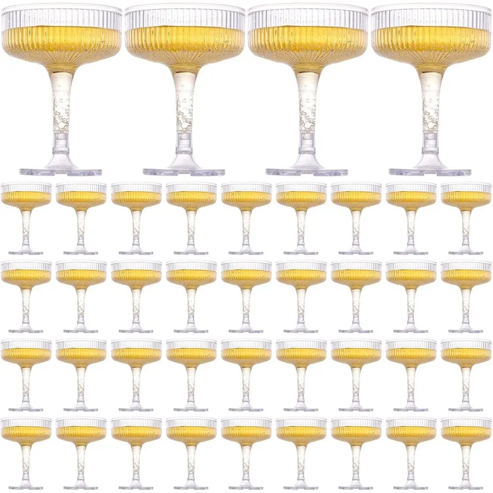 

36 шт. пластиковых бокалов для шампанского, 7 унций, одноразовые винные стаканы, штабелируемые бокалы на ножке для свадьбы, дня рождения, вечеринки, бара