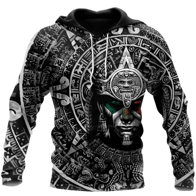 Mexiko aztekische Grafik Hoodies für Männer Kleidung Vintage 3d mexikanische Goth Horror Print Langarm Hoodie Sweatshirt Streetwear Tops