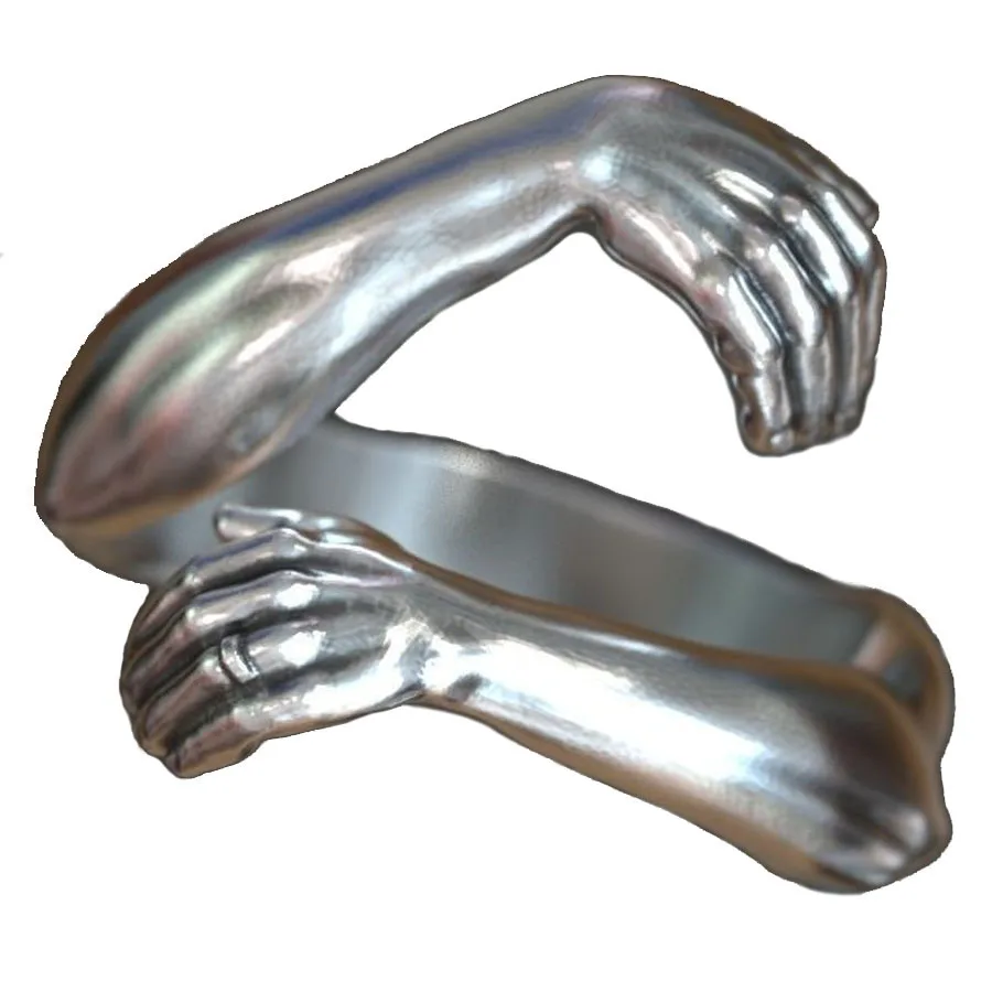 

9,5 г 3D Eternal Embrace имеет деликатно переплетенные руки, обнимающие кольца на палец, индивидуальное твердое серебро 925 пробы, 6-11