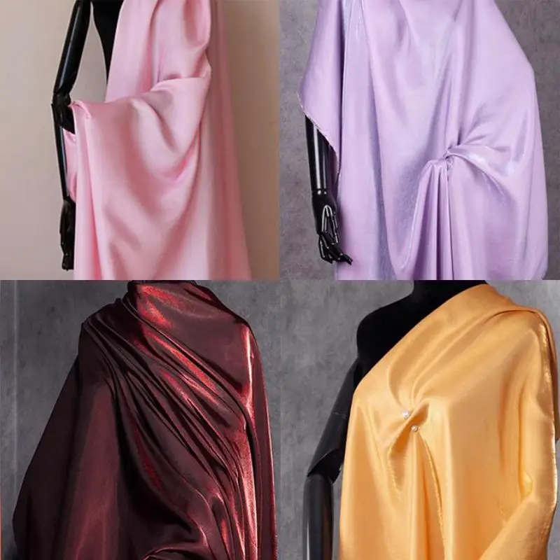 

Glass Silk Satin Gradient Fabric Shiny Silky Delicate High Drape Formal Dress Wedding Dress Shiny Clothing Fabric