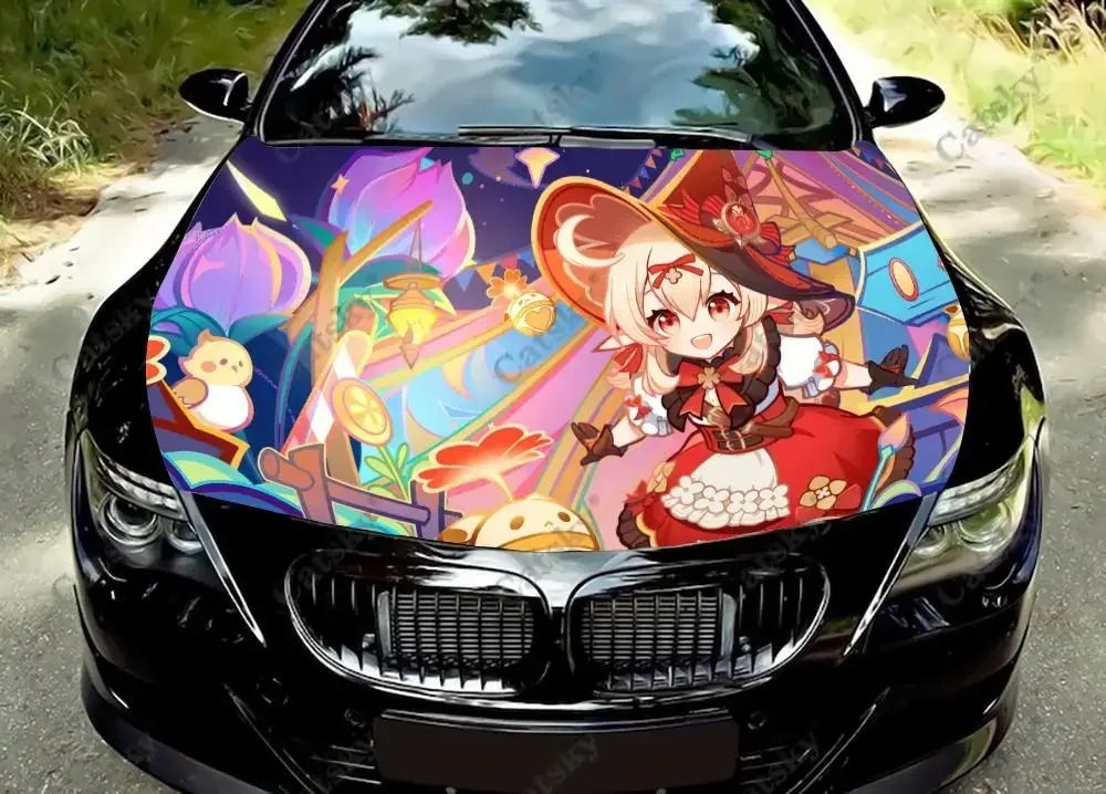 

Genshin Impact Cute Anime Car Hood Vinyl Stickers Wrap Vinyl Film Engine Cover Decals Sticker Universal Car Hood Cover Film