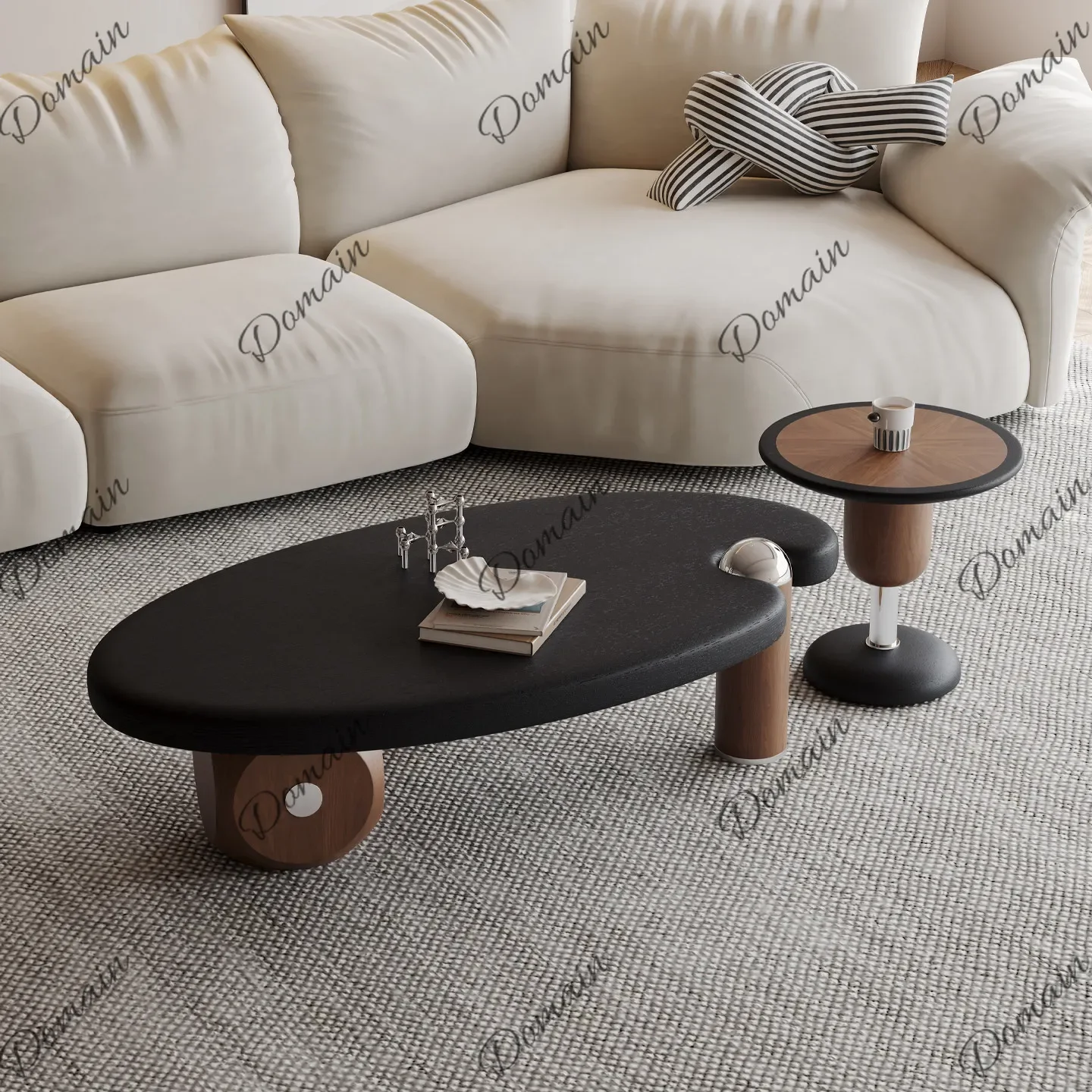 Q yI Retro Oval Coffee Table Set, Asymmetrical Height, Designer Creative Living Room Furniture for Small Spaces