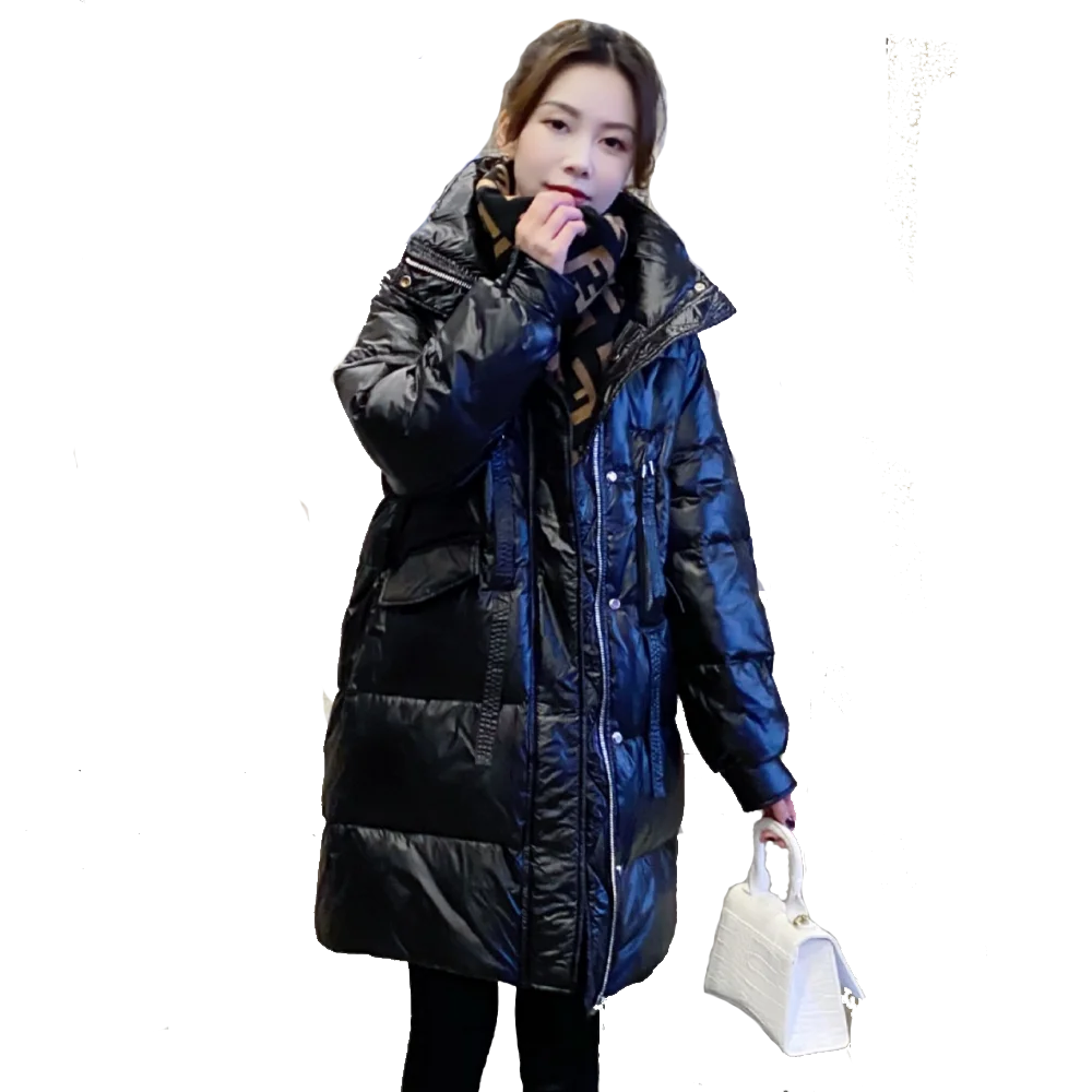 YAYA 2022 Women Puffy Down Jacket With Hood 루스 스타일 겨울 중간 길이 퓨어 컬러 웜 코트 패딩 파커