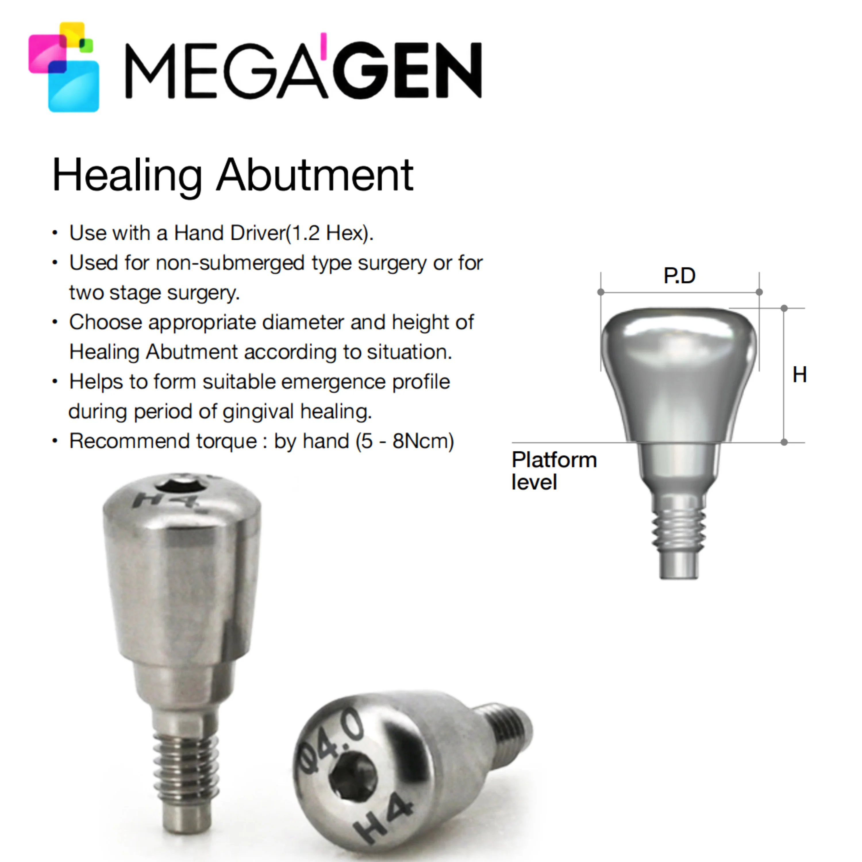 MegaGen AnyOne AO Implant Components Titanium Healing Abutment Gingival Former Impression Coping Analog Bridge Abutment Screw