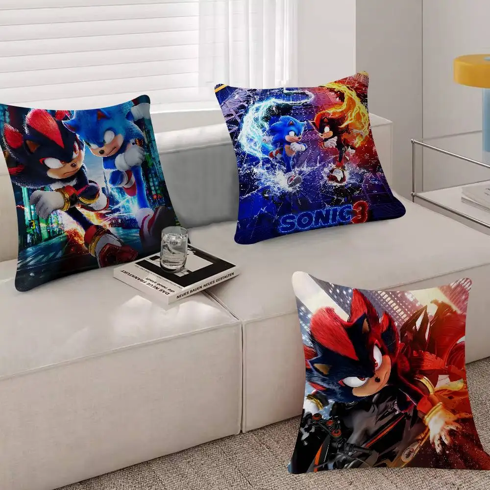 Movie S-Sonic The T-Hedgehog 3 45*45cm Cushion Cover Cushion Covers Natural Linen Breathable Sofa Bedroom Decor Pillowcase - view 2