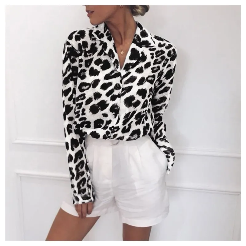 Women's Leopard Print Shirt 2025 Fashion Turn Down Collar Single Breasted Cardigan Blouse Tops Long Sleeved Office Lady Clothing