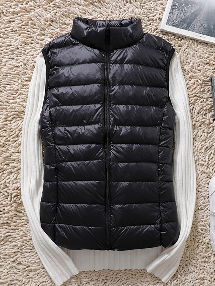 0-10℃ Women Puffer Vest Coat Autumn Winter Sleeveless Duck Down Jackets Ultra Light Portable Windproof Fluffy Waistcoats 4XL