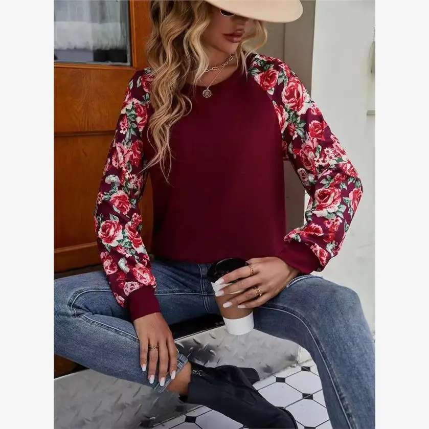 Nueva Suda ra Informal con Cuello Redondo y Estampado Floral Pequeño para Otoño, Suda Deada con Capucha para Es...