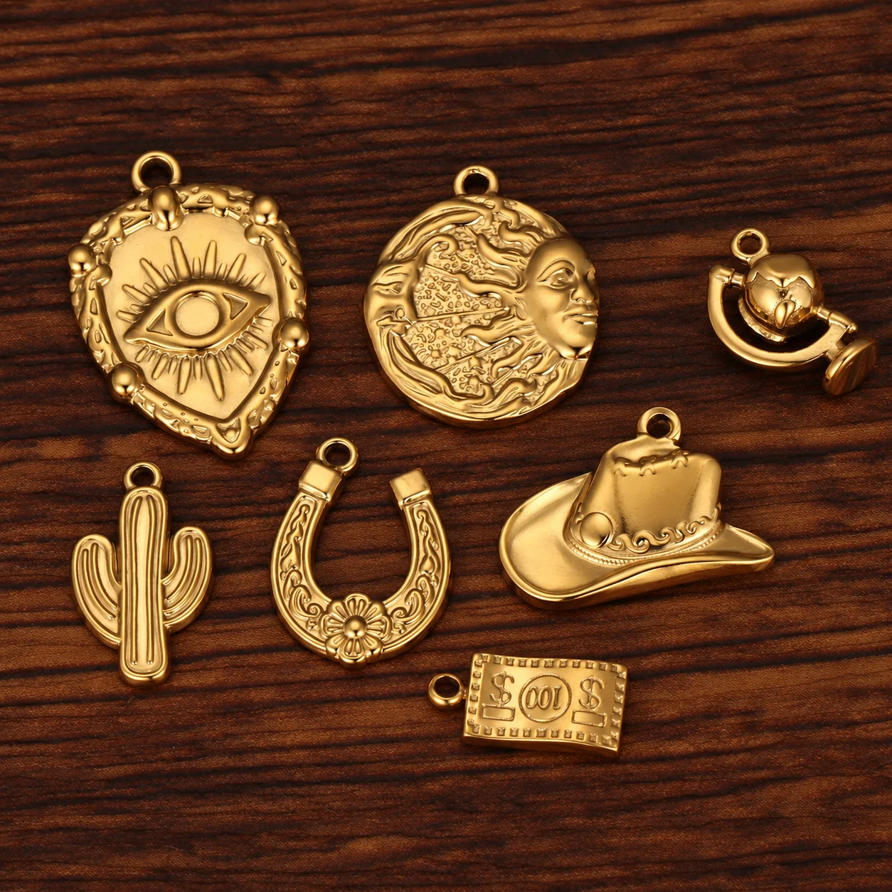 3Pcs Western Lucky Horseshoe/Cactus/Globe Charms Stainless Steel Evil Eye Jewelry Making Pendant DIY Necklace/Bracelet Accessory