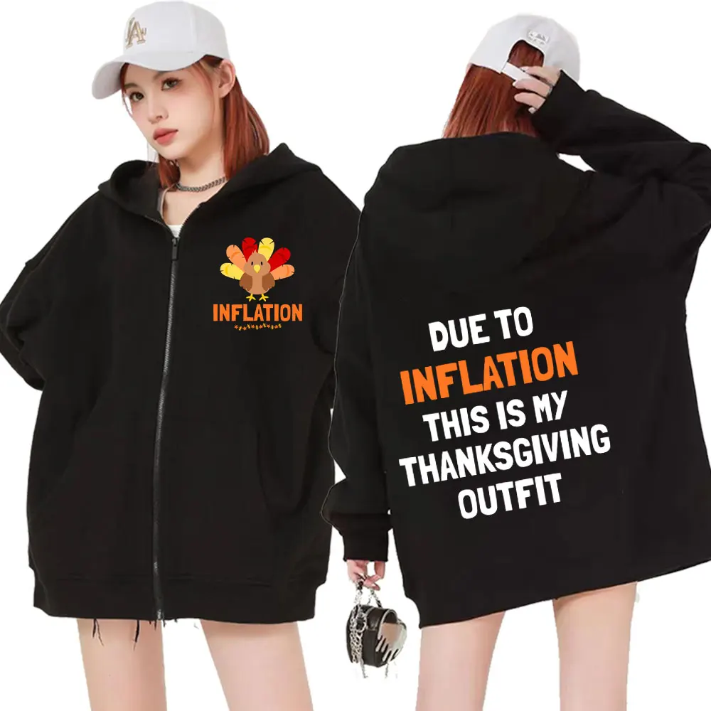 

Толстовка на молнии Fun Turkey Meme на День Благодарения Due To Inflation Осень/Зима 2026, мужская и женская толстовка на молнии в стиле хип-хоп