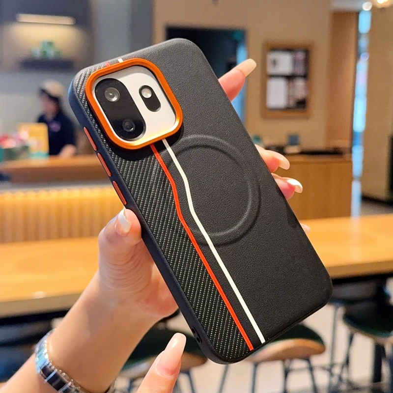 

For Oneplus 15T Fashion Phone Case Magnetic Solid Color Line Protective Shockproof Back Cover