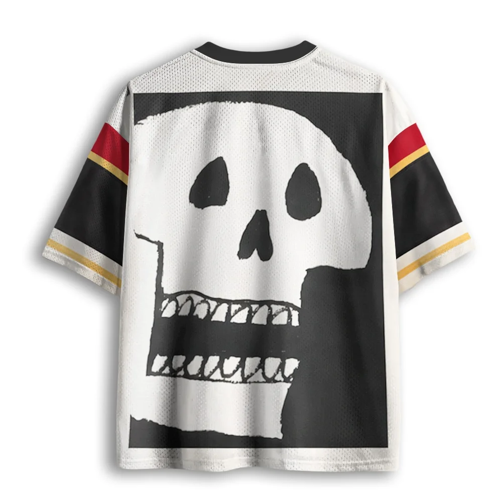 Graffiti Skeleton Star Stripe Color Blocked Mesh Retro Punk Gothic Skull Print V-neck Adult and Children's T-shirt