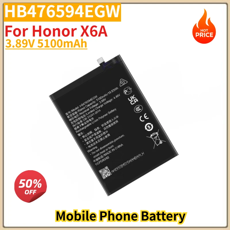 

HB476594EGW High Quality Phone Battery 3.89V 5100mAh for Honor X6A Brand New Replacement Battery