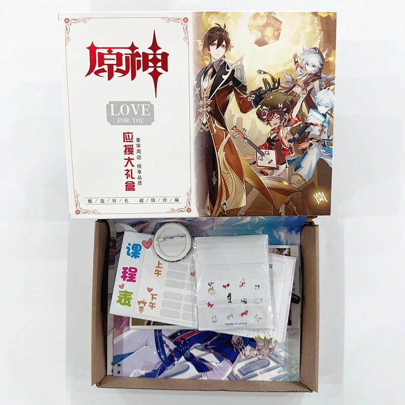 New Genshin Impact Gift Box Hu Tao Zhongli Xiao Shogun Collection Gift Pack Include Notebook Poster Bookmark Wristband