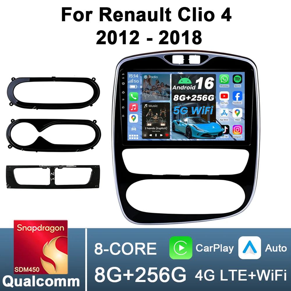 2Din 10inch CarPlay Android Auto Car Radio for Renault Clio 4 2012-2018 Multimedia Navigation GPS RDS DSP 4G BT Qualcomm 8 Core