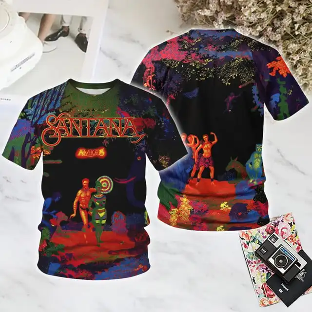 جديد سانتانا روك 2025 جولة ثلاثية الأبعاد تي شيرت مطبوع موضة الرجال النساء الهيب هوب الاتجاه قصيرة الأكمام تيز الصيف المتضخم للجنسين الشارع الشهير #3
