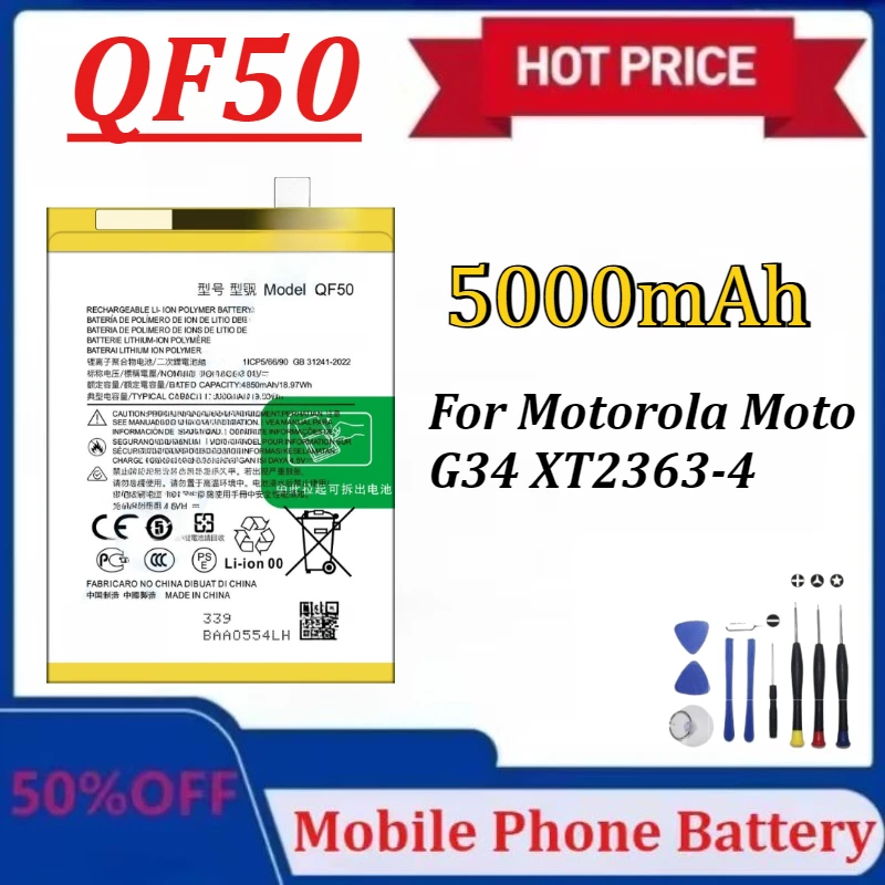 

Модернизированный аккумулятор QF50 5000 мАч для Motorola Moto G34 XT2363-4 аккумуляторы большой емкости для мобильных телефонов