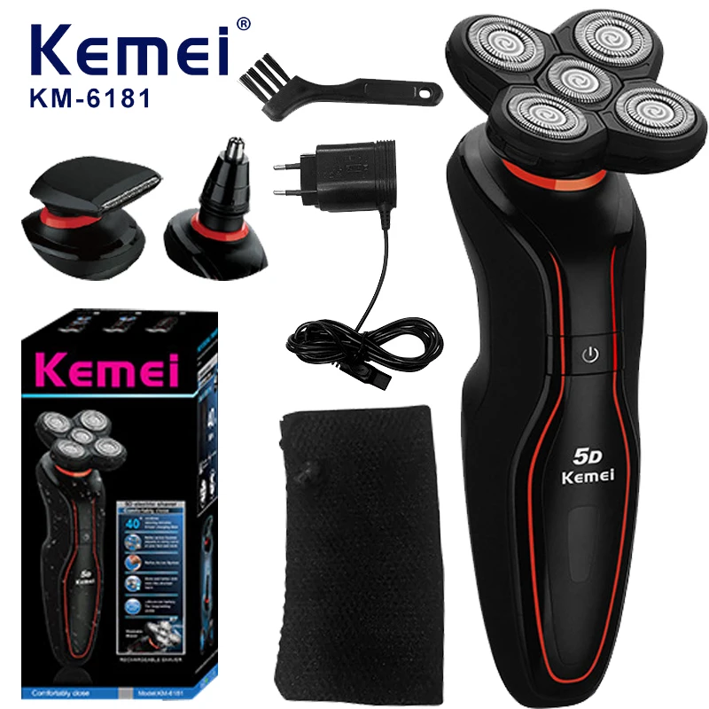 Kemei Electric Razor for Men 3-in-1 Face Shaver Floating Head Replaceable Blades Portable Travel Beard Trimmer Hair Clippers Kit