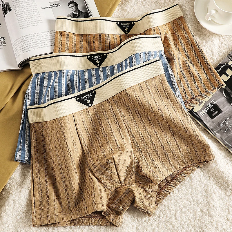 

3-Pack Men's Boxer Briefs Striped Cotton Breathable Active Underwear for Young Adults