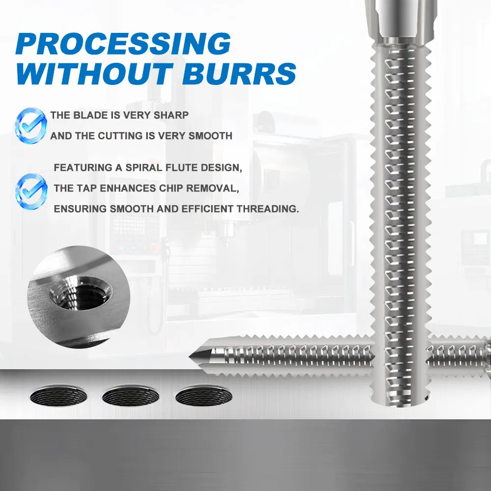 Taraud à filetage à tige longue M2-M12 métrique HSS, robinets à cannelure en spirale 90-150 longs pour outils de travail des métaux, perceuse à filetage