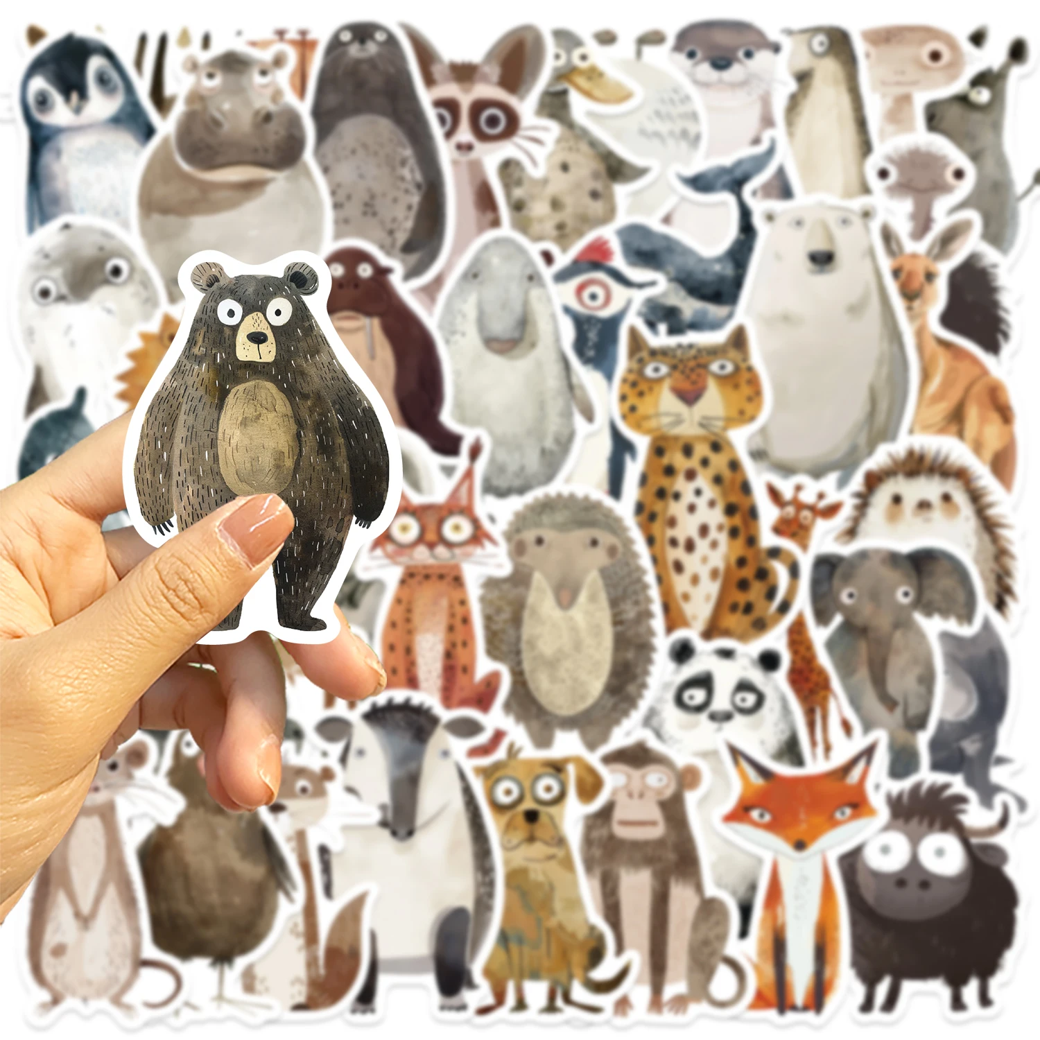 50 pezzi di animali strani dipinti ad acquerello adesivi cartoni animati creativi divertenti decorazione notebook chitarra tigre riccio squalo adesivo