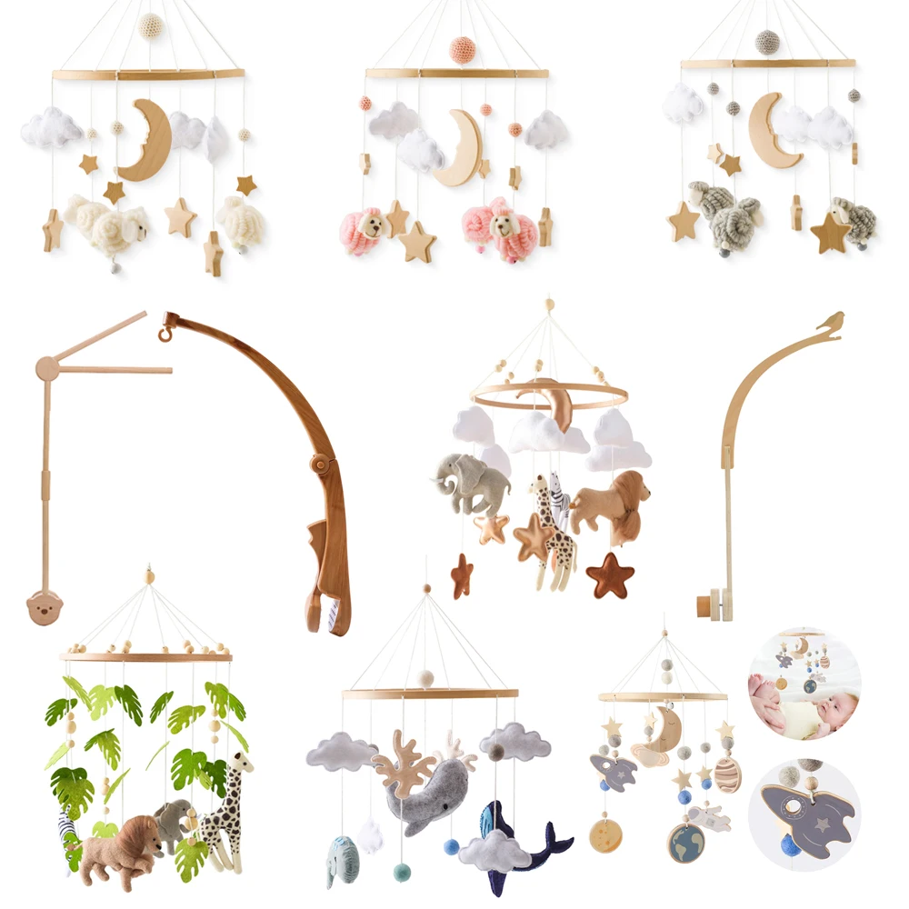 Mobile in legno per culla, campanello per lettino, giocattolo sonaglino, mobile in feltro morbido con animali, supporto per mobile musicale per neonati, regalo giocattolo