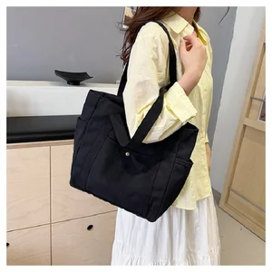 PREPPY Style shoulder bag Unisex Large capacity Casual Bag Versatile Solid Canvas Bag Student Traveling Zipper Square Bag 8 Main Sales Bag Bag - №6